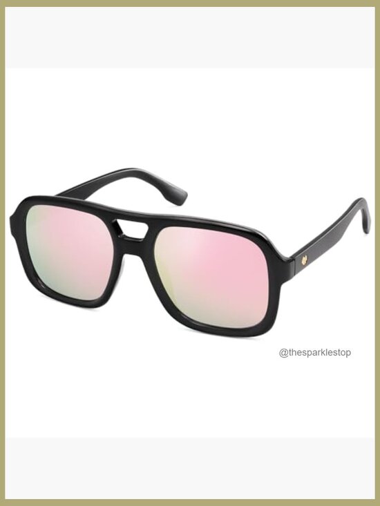 Retro Aviator Sunglasses with UV400 Lenses and Polarized Pink Mirror